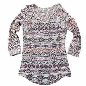 Maurices Small Tribal Boho Knit Tunic | Long Sleeve V-Neck